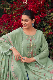Hand Dori Work On Glamorous Salwar Suit In Sea Green Color Chanderi Fabric